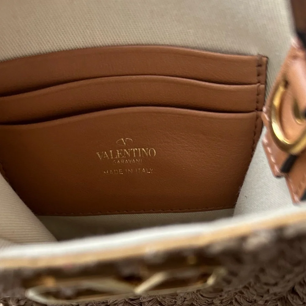 Valentino Garavani VLogo North-South Raffia  Woven Pouch Bag with Chain - Picture 2 of 10